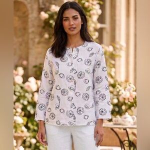 Vintage Laura Ashley Linen Blazer-Style Blouse - Citrus Print Embroidery